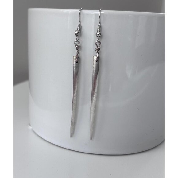 Up-cycled antique silverware earrings spike dangle drop fork tines jewelry - Picture 2 of 3